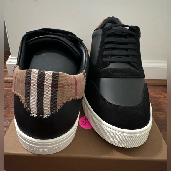 Burberry Leather Suede and Vintage Check Cotton Sneakers Size 48 - Picture 11 of 16